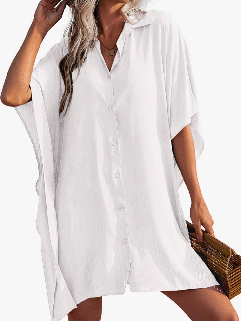 Lightweight White Women's Swim Coverup Kimono